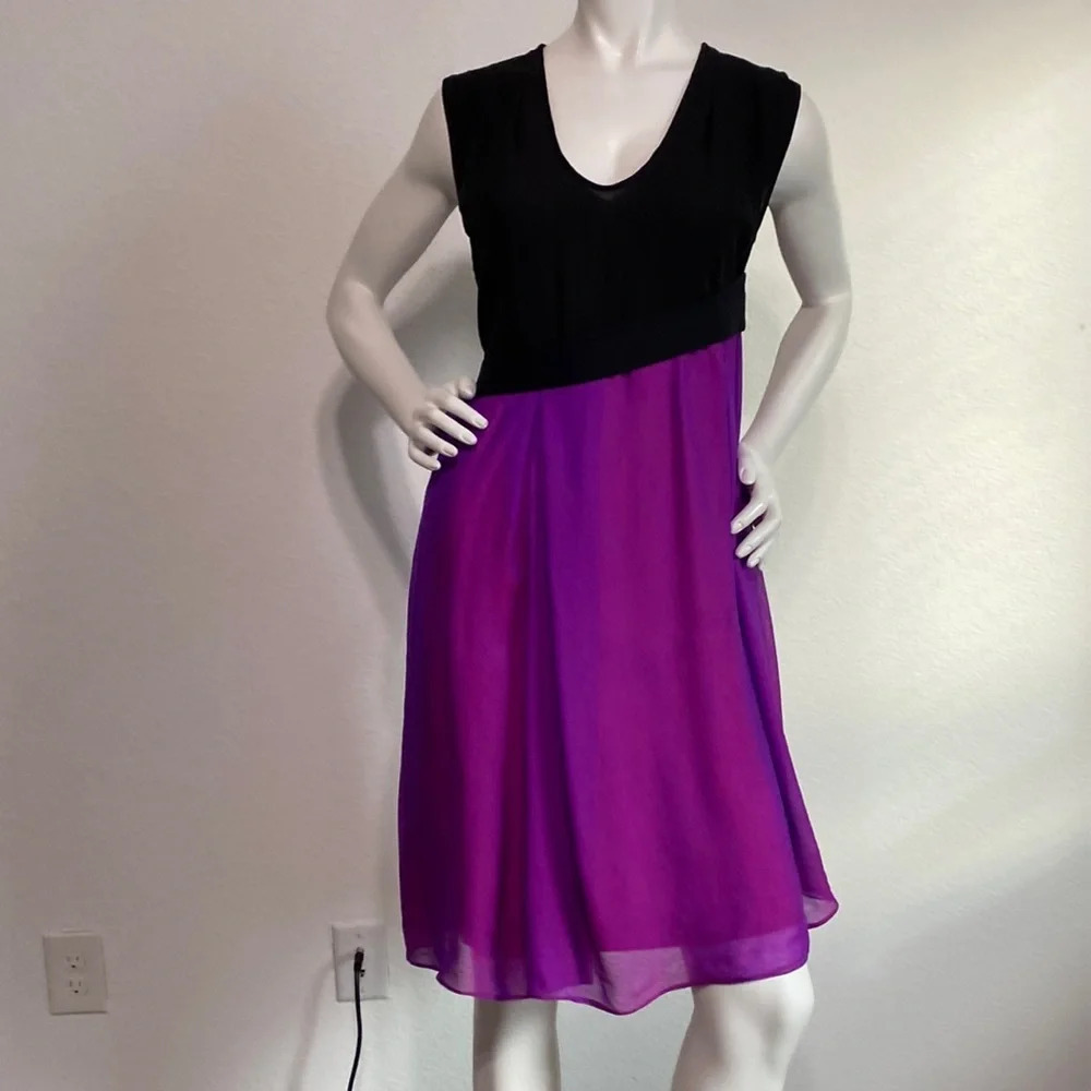 Narciso Rodriguez Black With Sheer Purple Overlay Sleeveless Dress Size 4 - Picture 8 of 9